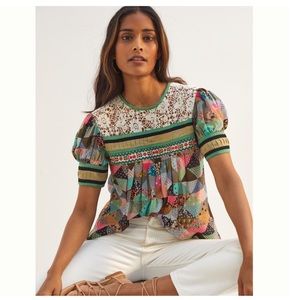 Anthropologie Verb Embroidered Lace Patchwork Blouse Size Small